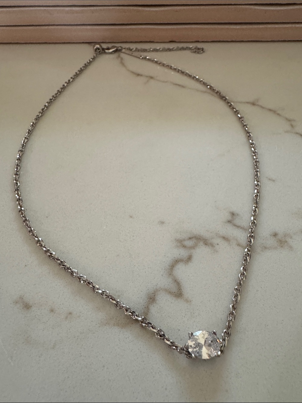 Kendra Scott Silver Necklace with Clear Oval Gemstone